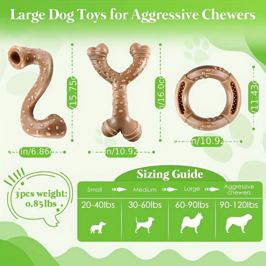 Dog Chew Toys 3 Pack Nylon Bone for Large Dogs – Bacon Scented Indestructible Chew Toy Set for Aggressive Chewers & Heavy Chewers 15–60 lbs, Durable Teething Toy for Medium Large Breeds
