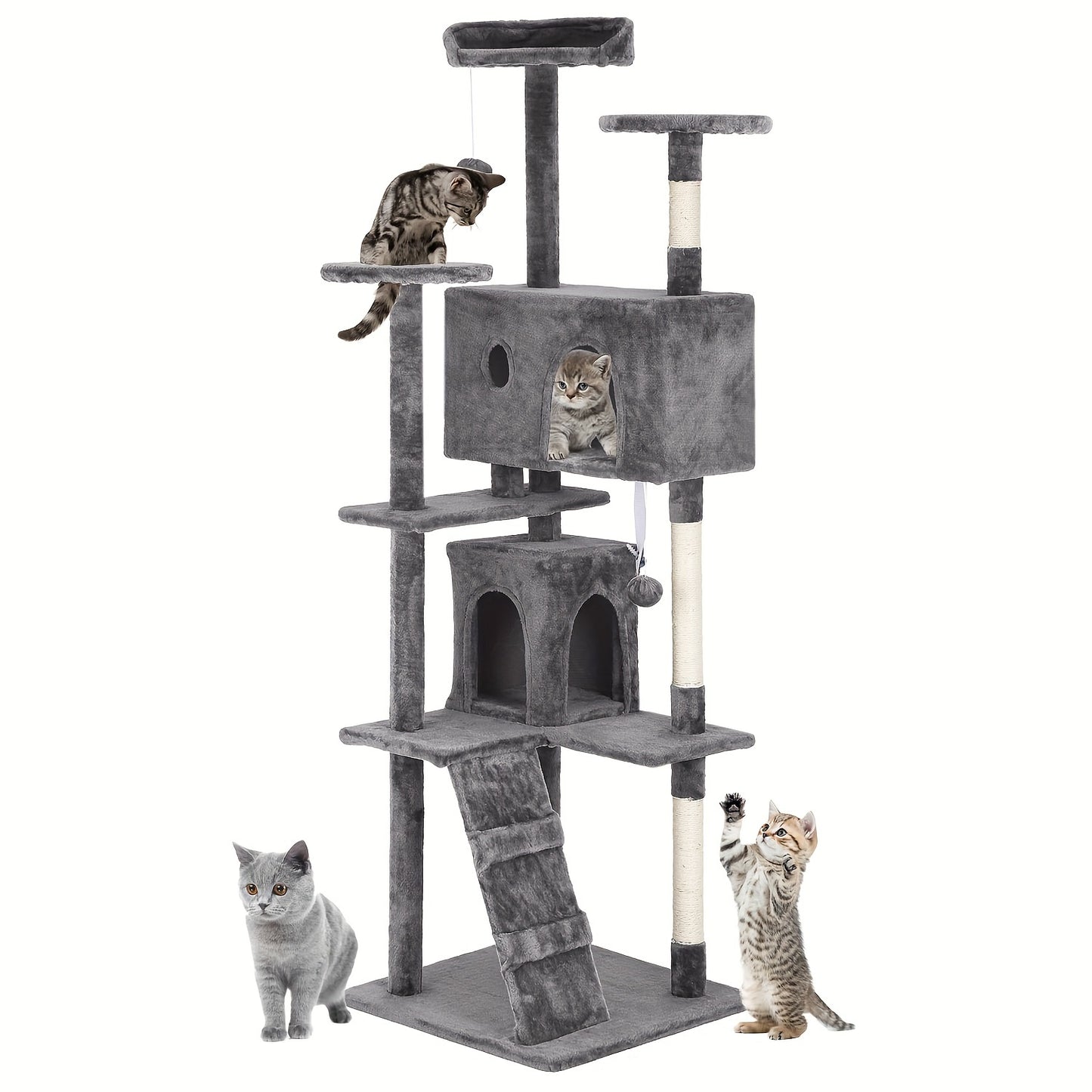 Cat Tree Tower Multi-Layer with Scratching Post, Perch Platforms & Cat Apartments – Tall Cat Climbing Frame for Indoor Cats, Space-Saving Design, Heights 36–80 Inch, 6 Colors