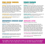 Four colorful boxes display ingredient lists, nutritional info, and feeding guidelines for Weruva’s Meow You Doin’?—a variety pack of cat food recipes, each featuring white breast meat chicken for your feline friend.