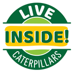 Logo with text 'Live Inside! Caterpillars' in green and yellow on a white background