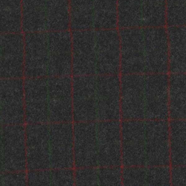 Johnson Woolen Mill Swatch, Adirondack Plaid, Grey with Red and Green Pin Stripes