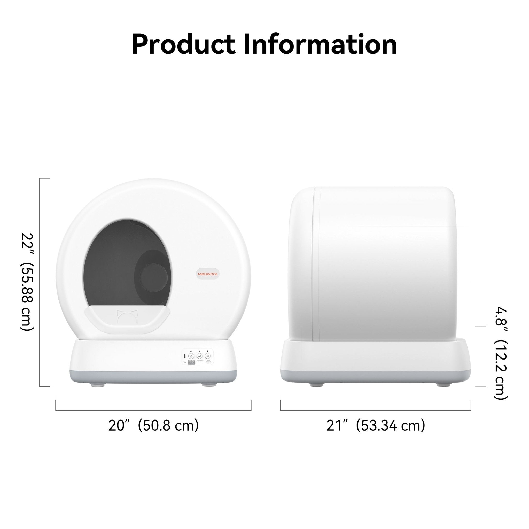 Meowant MW-SC01 self-cleaning cat litter box, gray and yellow model dimensions.