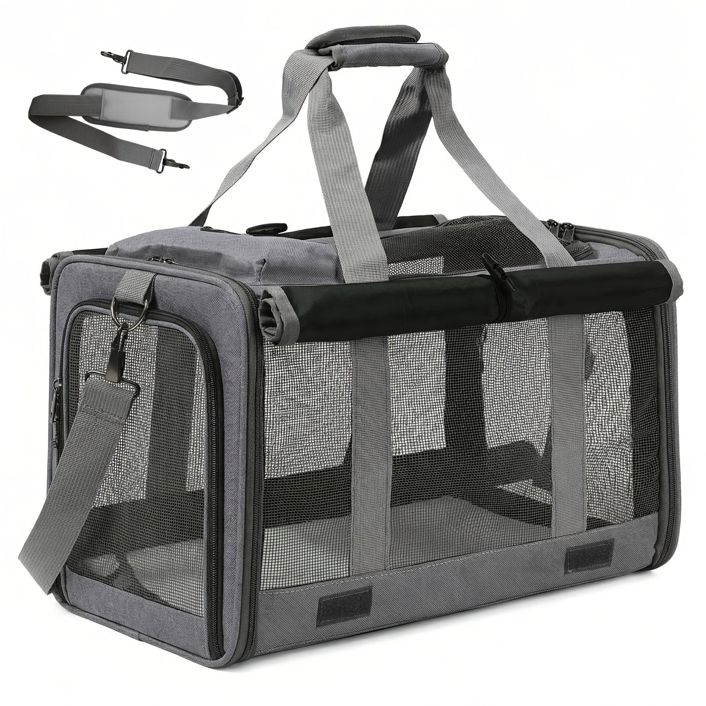 Airline Approved Pet Carrier Soft Sided Collapsible for Cats & Small Dogs - Breathable Oxford Cloth Travel Bag with Zipper Closure, Privacy Cover & Combo Set with Collar Leash Harness, Blue Pink Grey Green Beige