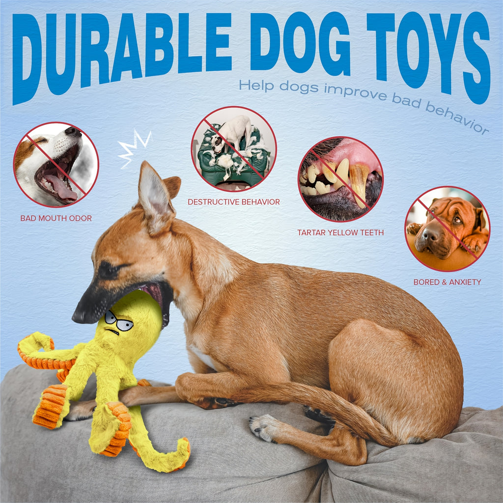 1/2/4Pack Tough Dog Toys, Stuffed Dog Chew Toys, Large Dog Toys to Keep Them Busy, Interactive Dog Toys, Squeaky Dog Toys, Tug of War Dog Toy, Crinkle Dog Toy (Blue Octopus)