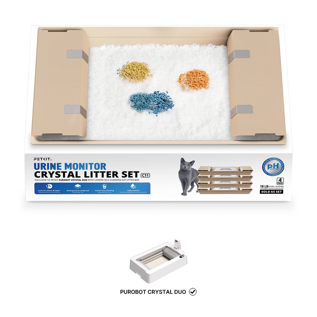PETKIT Urine Monitor Crystal Litter Set packaging with trays, crystal litter, and color-detecting granules