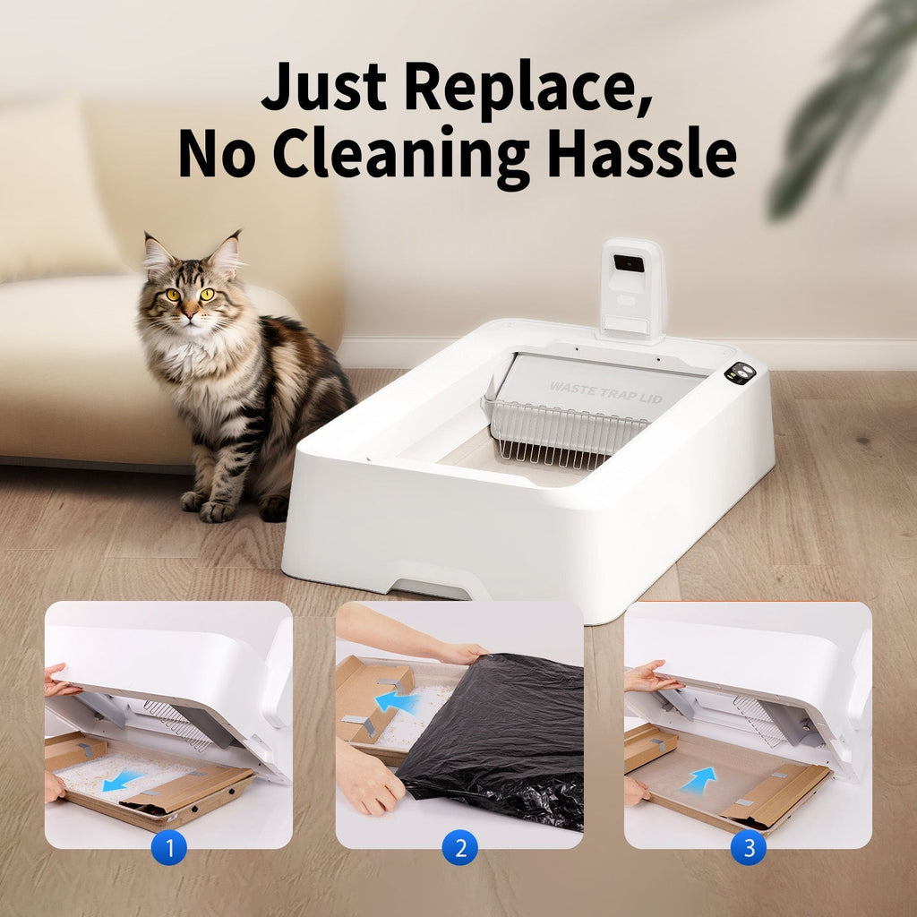 Easy litter tray replacement, no cleaning needed, just replace and refresh