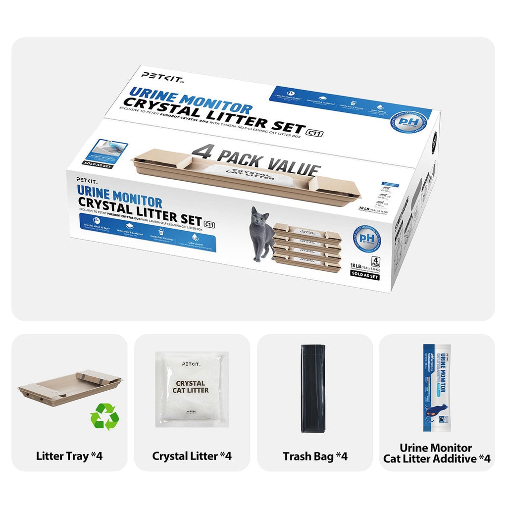 PETKIT Urine Monitor Crystal Litter Set packaging with trays, crystal litter, and color-detecting granules