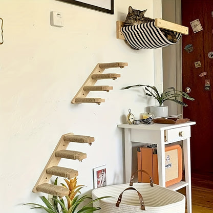 Wall-Mounted Cat Climbing Frame Solid Wood Cat Stairs Ladder Perch Jumping Platform All Season Indoor Cat Wall Furniture Adorable Cat Steps