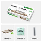 Crystal Litter Set (Fresh Green) includes 4 packs of litter tray, 4 bags of crystal litter, and 4 bags of disposable waste liners, complete kit for hassle-free cat care.