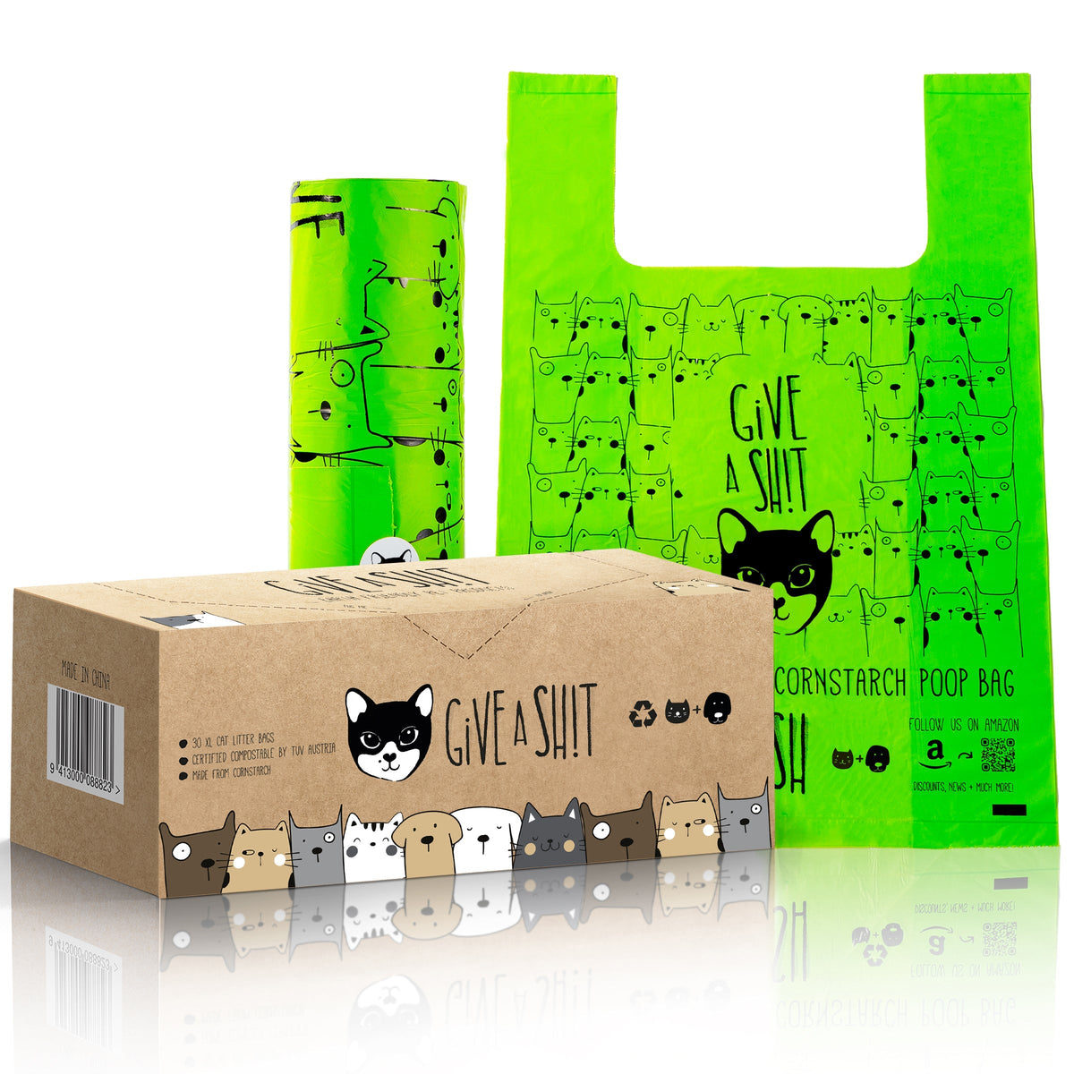 Extra-Large Handled Cat Litter Cleanup Bags, 30 Bags