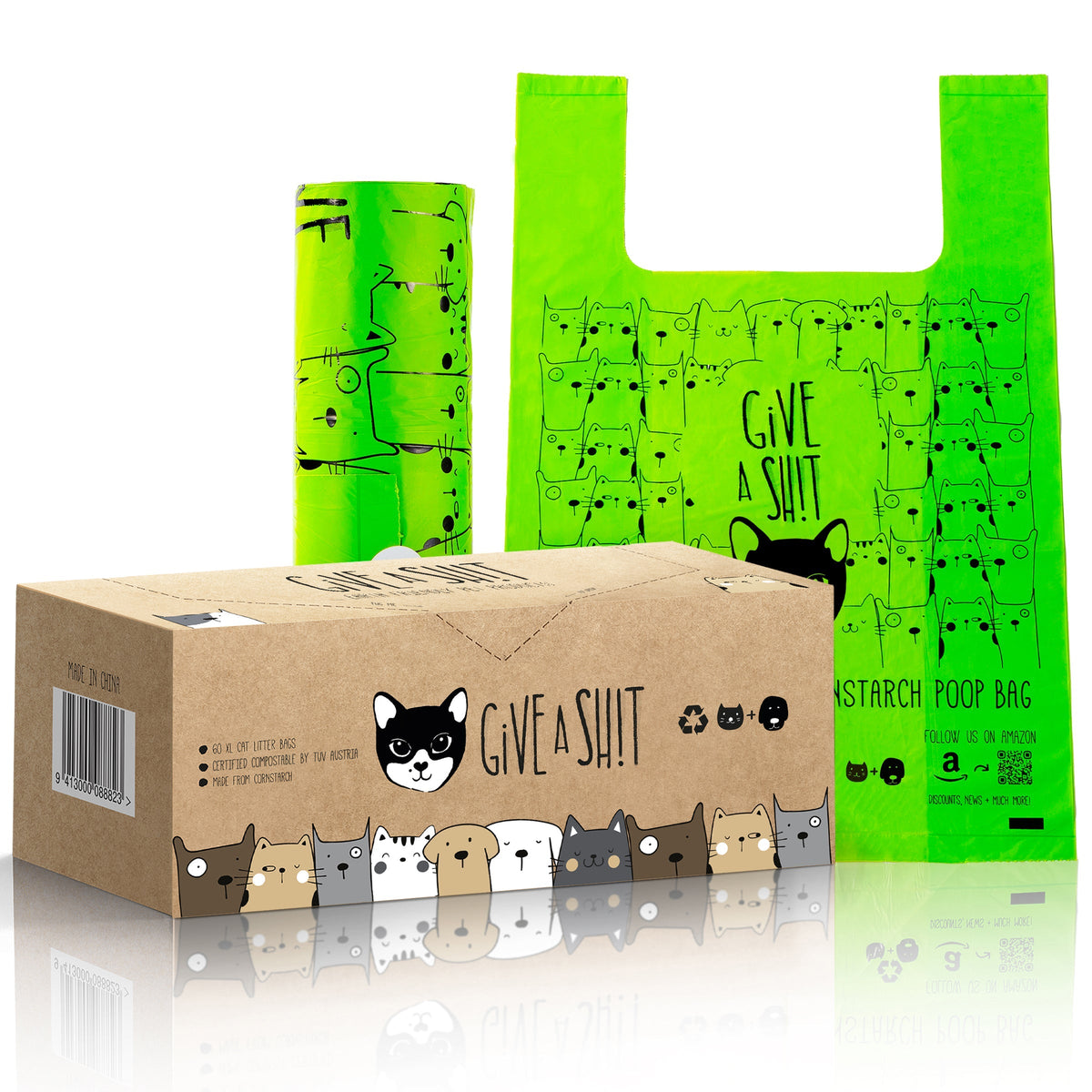 Extra-Large Handled Cat Litter Cleanup Bags, 60 Bags