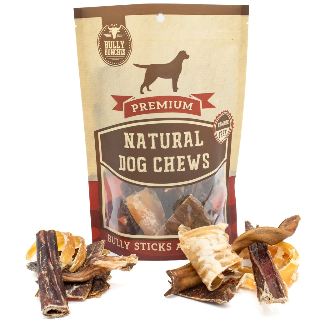 Bag of Bully Bunches trail mix of natural dog chews.