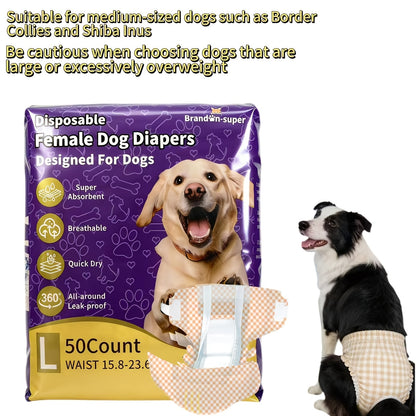 Disposable Dog Diapers 50-Pack for Male & Female Dogs - Super Absorbent Leak-Proof Pet Nappies, Comfortable Fit for Puppies, Senior Dogs, Incontinence & Post-Surgery Recovery, XXS to L