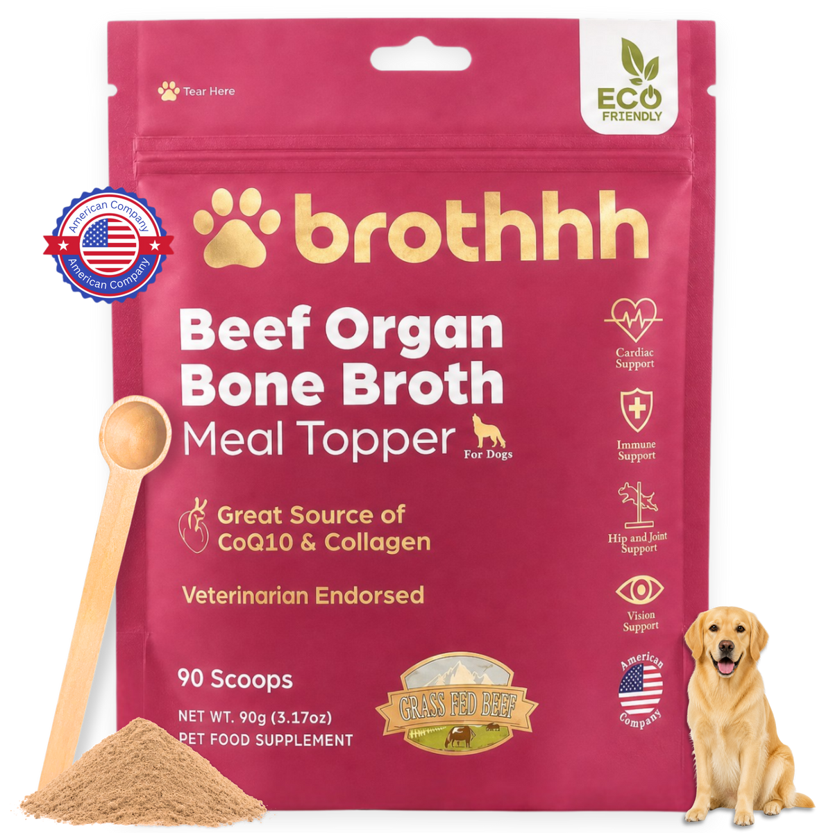 Beef Organ Bone Broth Meal Topper - 100% Grass-Fed - for Dogs