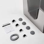 Side-entry stainless steel litter box with installation accessories