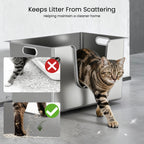 Side-entry high-sided litter box helps keep litter off the floor
