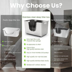 Side-entry stainless steel litter box compared with other box designs