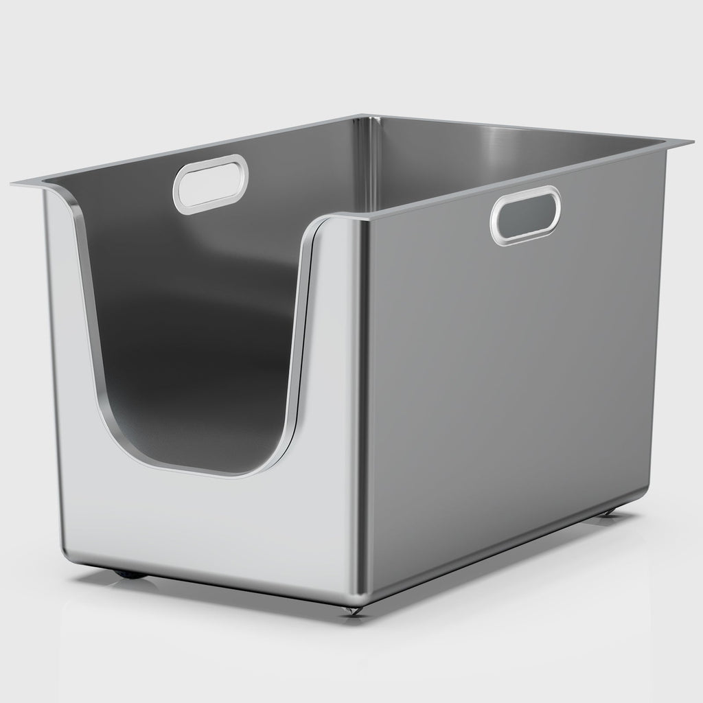 13.7-inch high-sided stainless steel cat litter box with front entry
