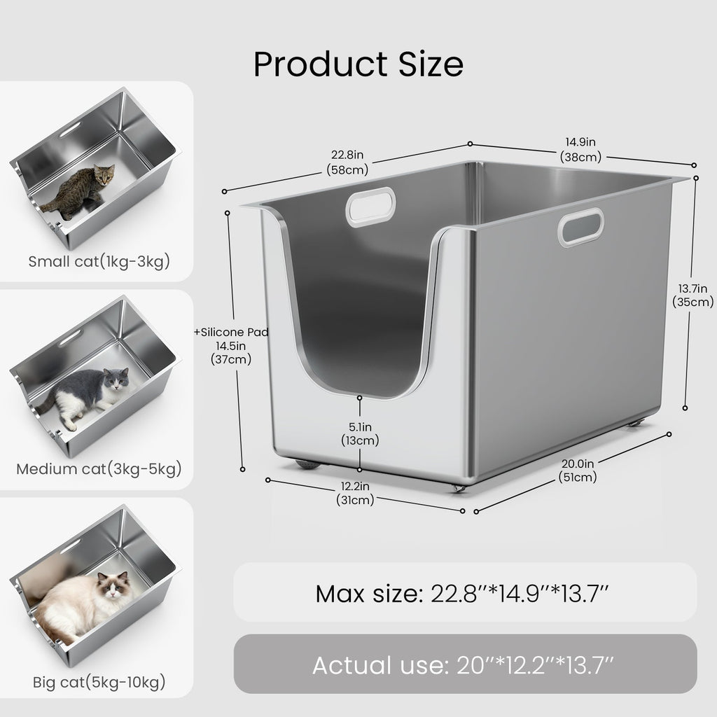 Front-entry stainless steel cat litter box dimensions for large cats