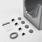 High-sided stainless steel litter box with mat, scoop and mounting parts