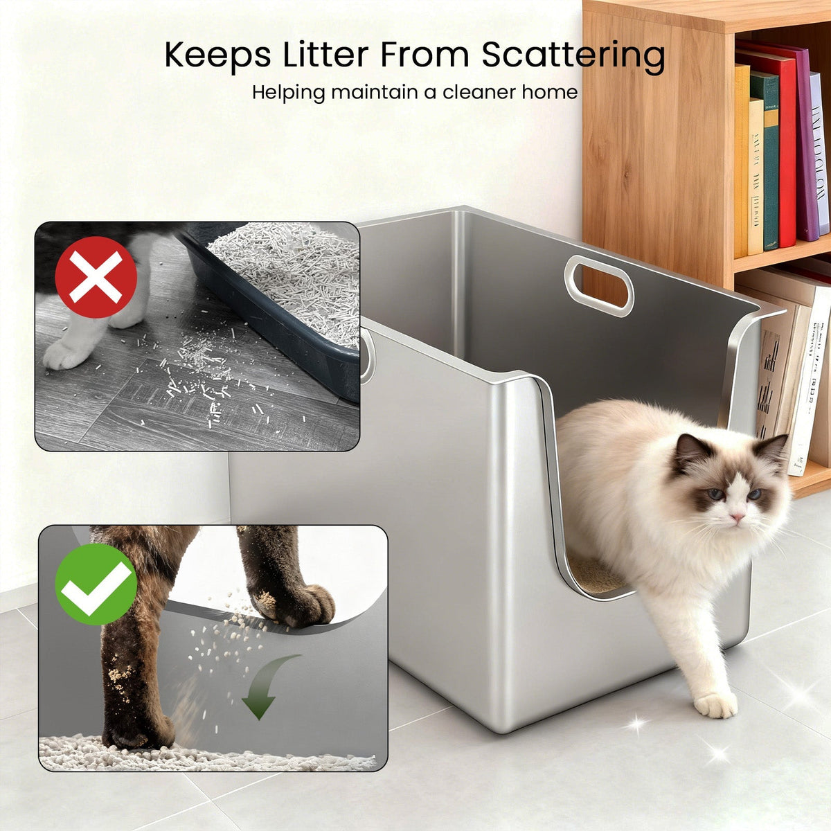 Front-entry high-sided litter box helps reduce litter tracking