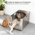 High-sided stainless steel litter box for large and multiple cats