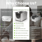 High-sided stainless steel litter box compared with lower-sided boxes