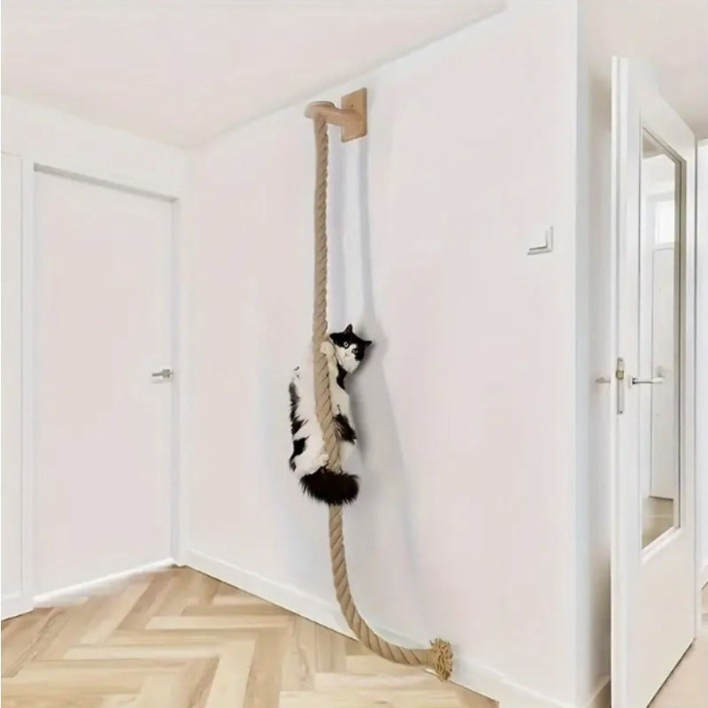 1.5M/60In Jute Rope Jump Platform Wall Punch Type Set, Cat Climbing Rope, Deluxe Wall-Mounted Cat Scratching Post Cat Scratching Posts Wall-Mounted Cat Tree with Climbing Rope, Large Ladder, And Resting Platform - Provides Endless Fun