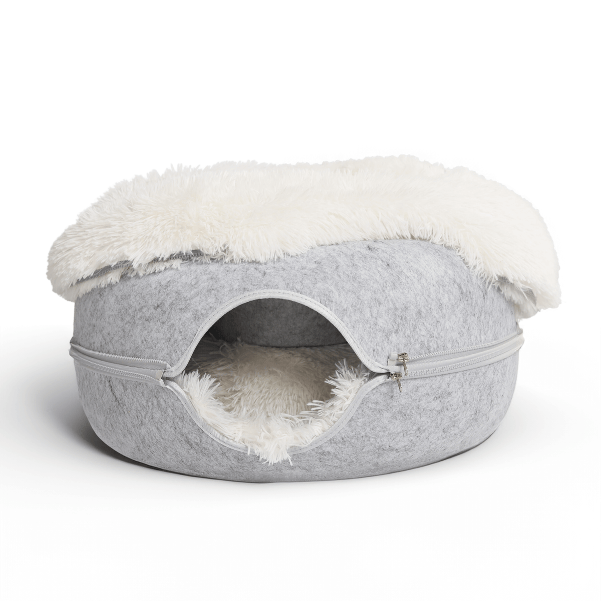 Calming Donut Cat Bed and Cave with Removable Plush Top, Washable Two-Level Hideaway in Large or Jumbo source image 1