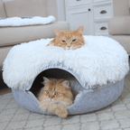 Calming Donut Cat Bed and Cave with Removable Plush Top, Washable Two-Level Hideaway in Large or Jumbo source image 2