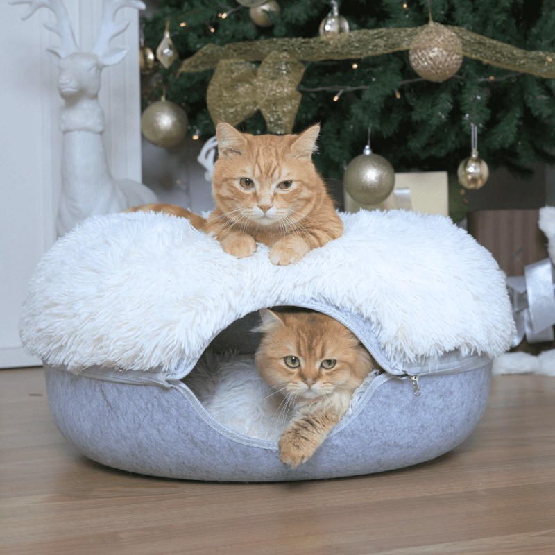 Calming Donut Cat Bed and Cave with Removable Plush Top, Washable Two-Level Hideaway in Large or Jumbo source image 4