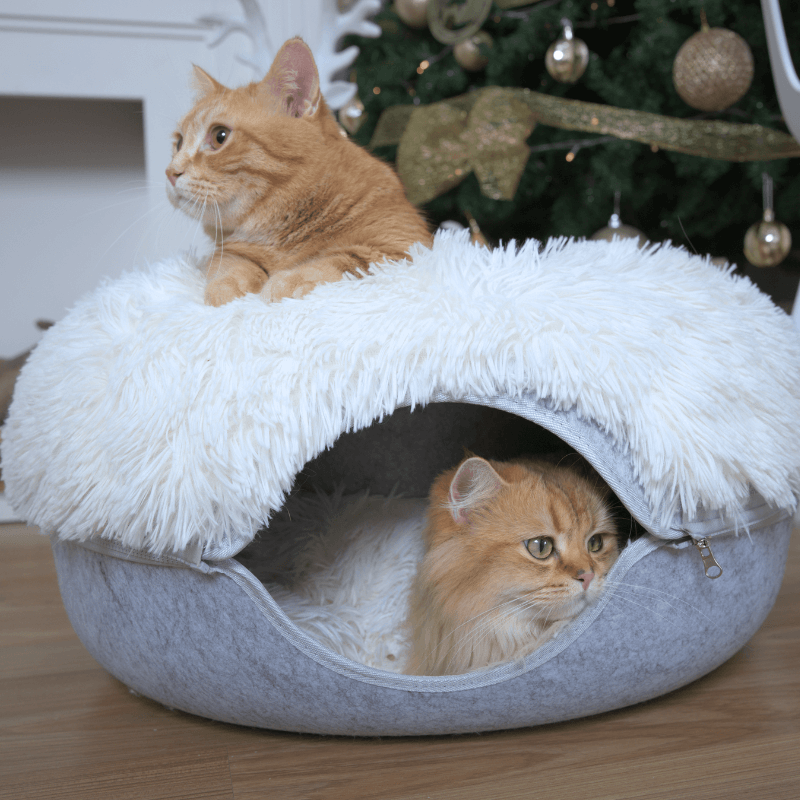 Calming Donut Cat Bed and Cave with Removable Plush Top, Washable Two-Level Hideaway in Large or Jumbo source image 5