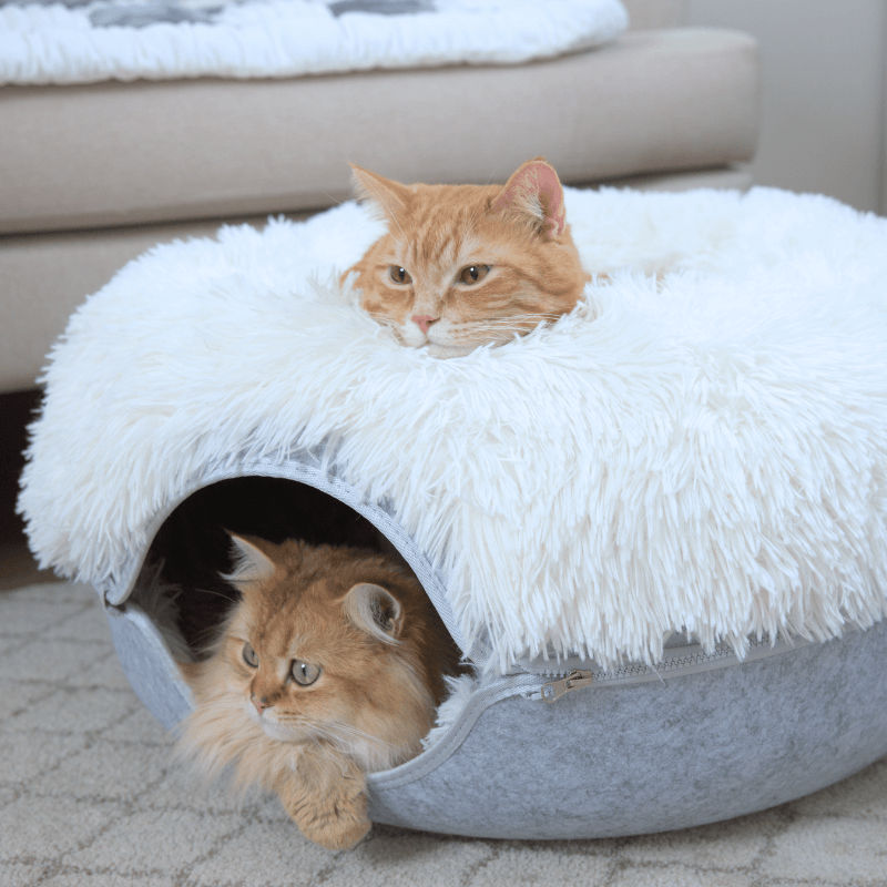 Calming Donut Cat Bed and Cave with Removable Plush Top, Washable Two-Level Hideaway in Large or Jumbo source image 6