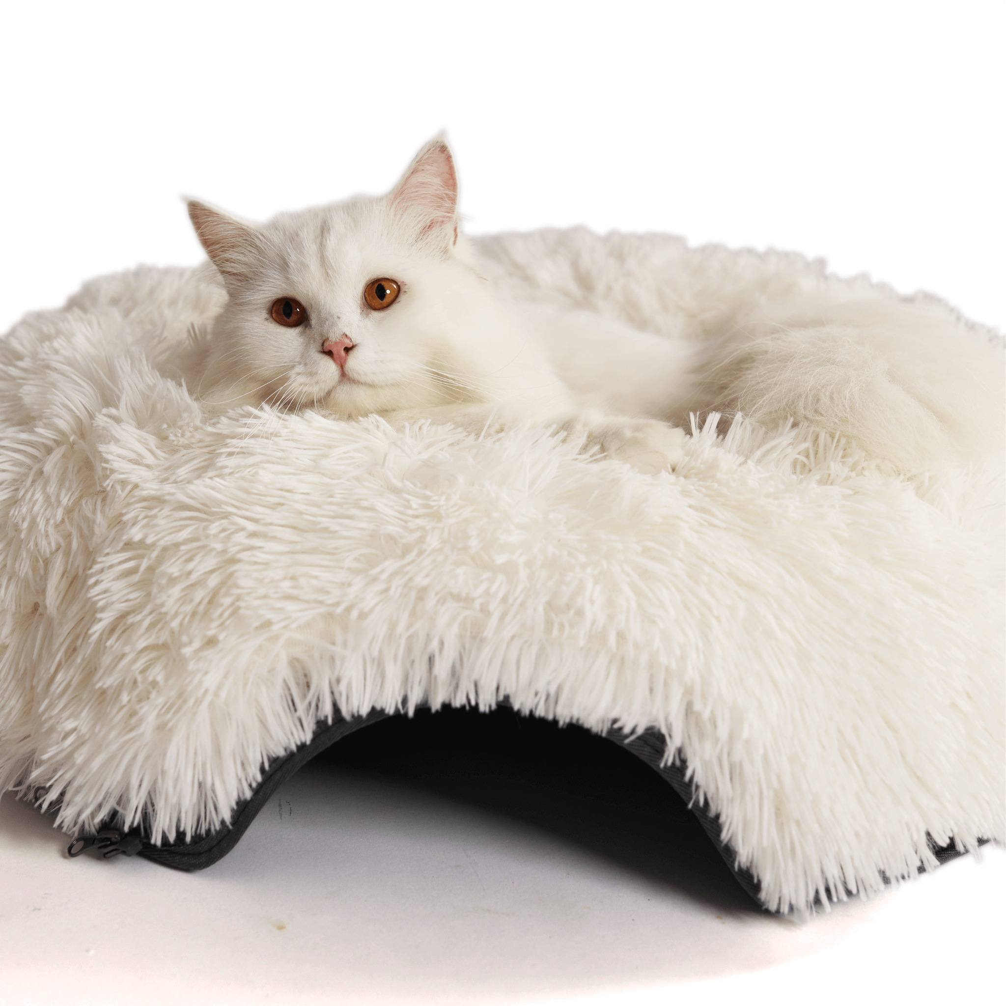 Calming Donut Cat Bed and Cave with Removable Plush Top, Washable Two-Level Hideaway in Large or Jumbo source image 14