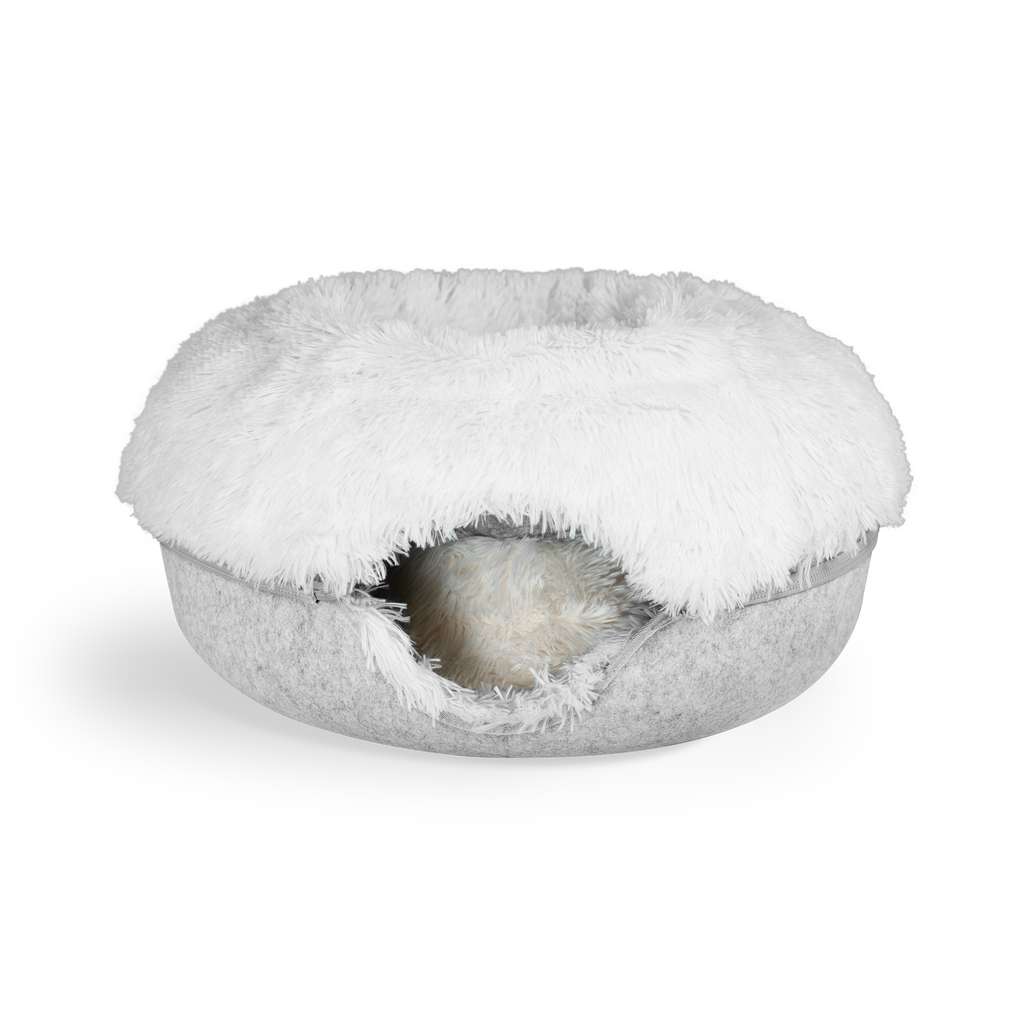 Calming Donut Cat Bed and Cave with Removable Plush Top, Washable Two-Level Hideaway in Large or Jumbo source image 15