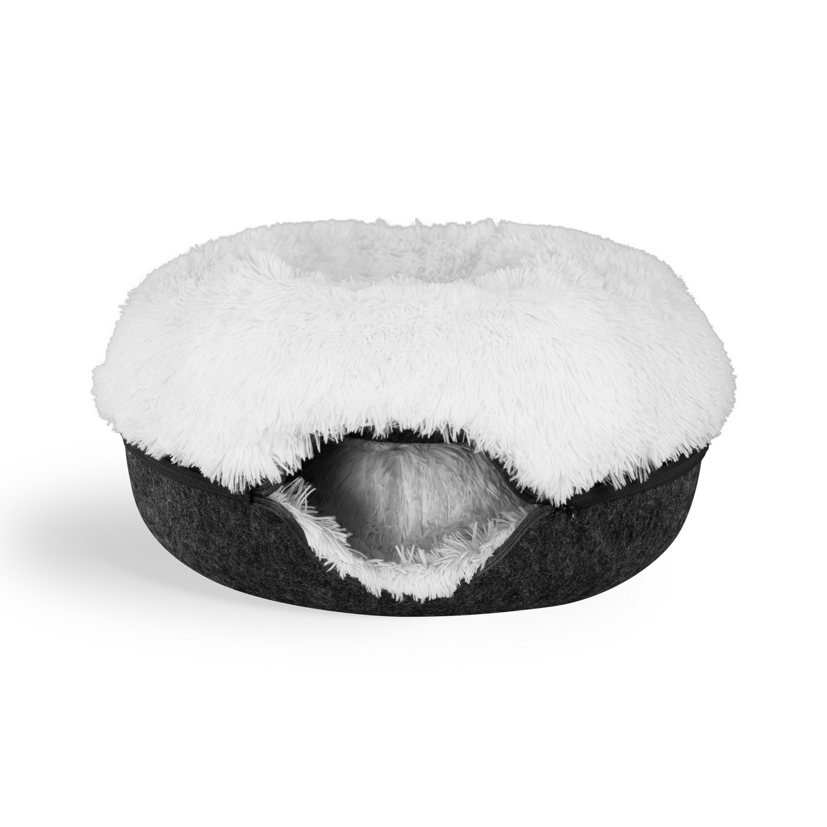 Calming Donut Cat Bed and Cave with Removable Plush Top, Washable Two-Level Hideaway in Large or Jumbo source image 16