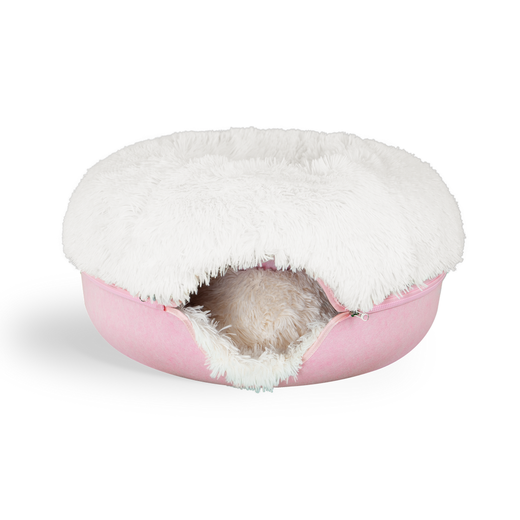 Calming Donut Cat Bed and Cave with Removable Plush Top, Washable Two-Level Hideaway in Large or Jumbo source image 18