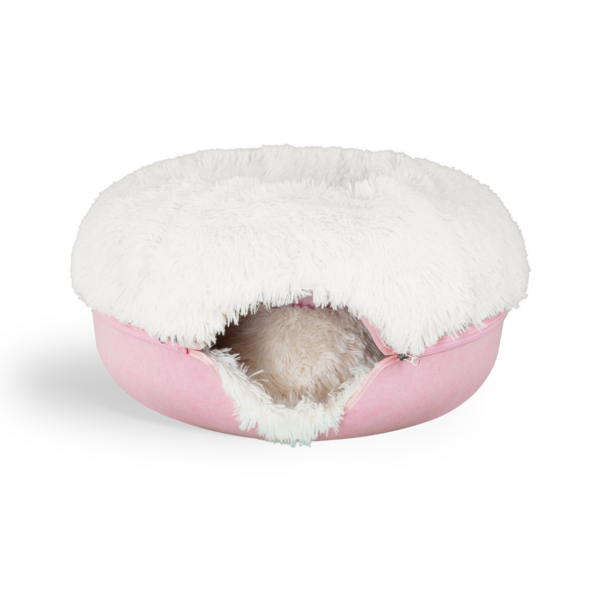 Calming Donut Cat Bed and Cave with Removable Plush Top, Washable Two-Level Hideaway in Large or Jumbo source image 18