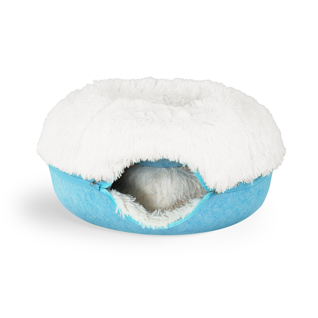 Calming Donut Cat Bed and Cave with Removable Plush Top, Washable Two-Level Hideaway in Large or Jumbo source image 19
