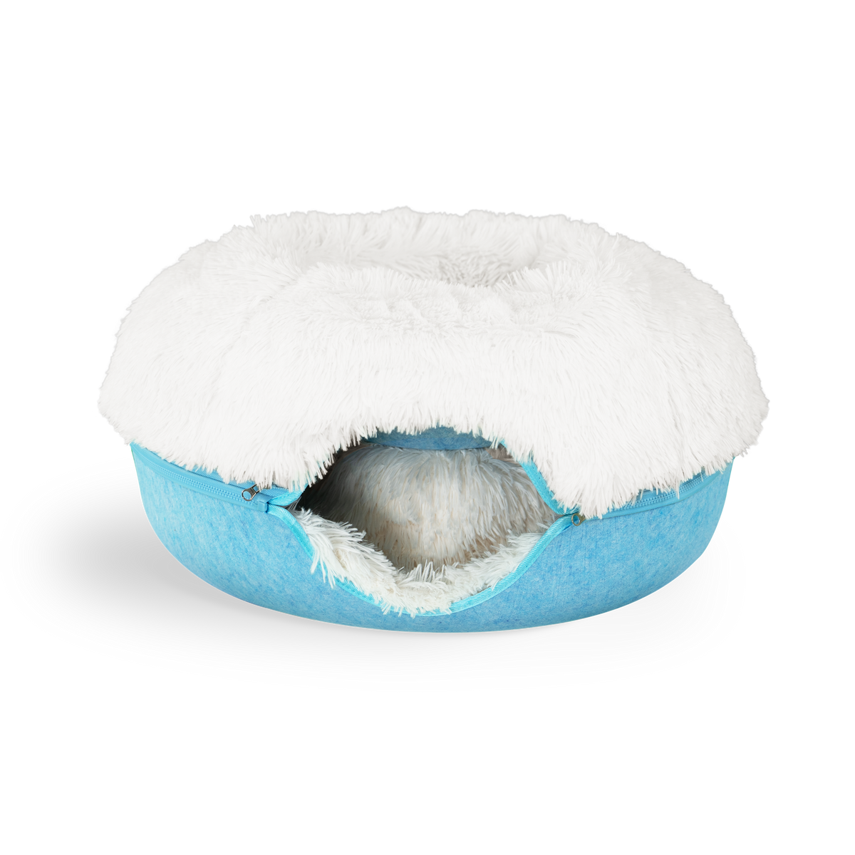 Calming Donut Cat Bed and Cave with Removable Plush Top, Washable Two-Level Hideaway in Large or Jumbo source image 19