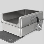 PTLOM XXL stainless steel cat litter box with high sides, mat and scoop