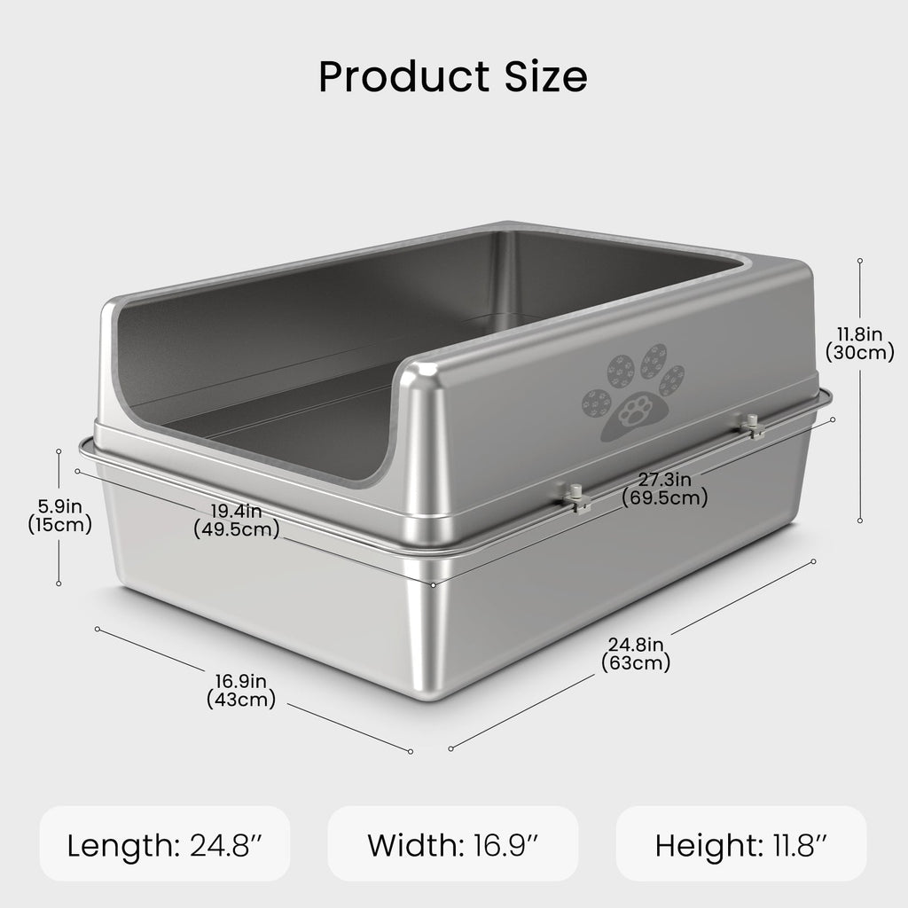 XXL high-sided stainless steel cat litter box dimensions