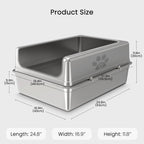 XXL high-sided stainless steel cat litter box dimensions