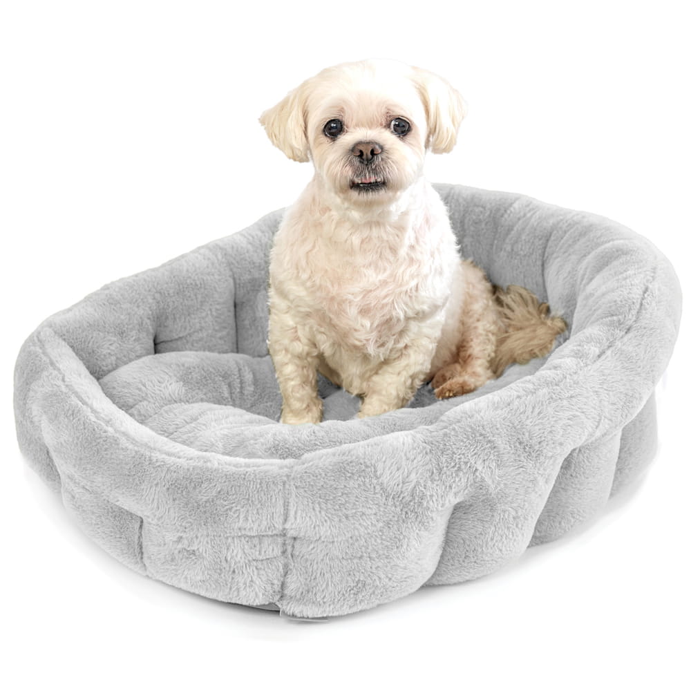Faux Fur Lounger Dog Bed Light Grey / Small