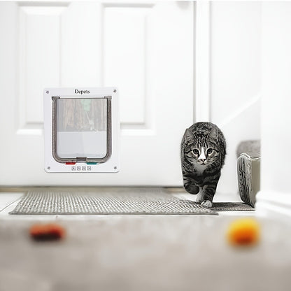 Cat Door & Dog Door with 4-Way Safety Lock – Weatherproof Flip Pet Door for Cats & Dogs, M/L/XL Sizes in White, Black & Coffee, Bonus Rainbow Ball Toy Included