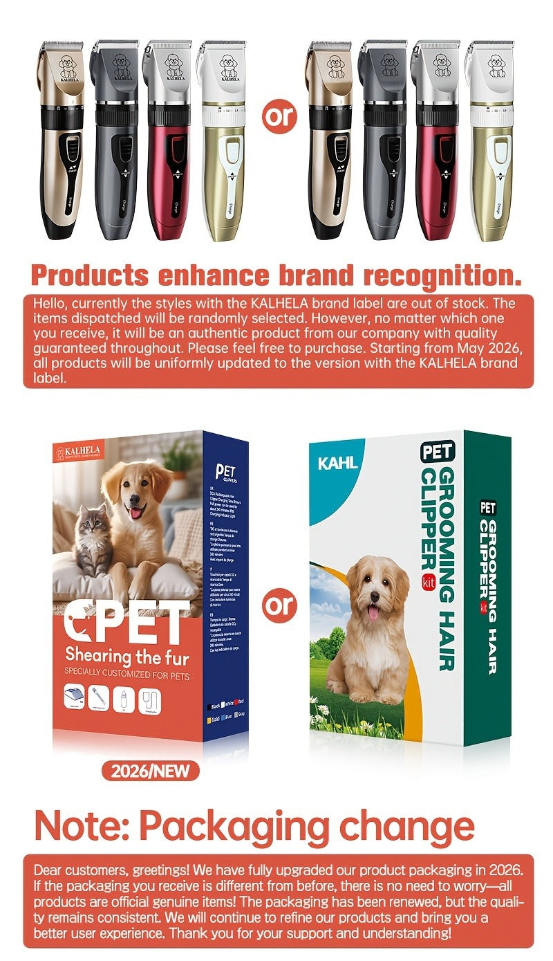 Pet Grooming Clippers Rechargeable with LED Display - Cordless Electric Dog Cat Hair Clipper, Detachable Blades 4 Guide Combs Low Noise, Professional Wireless Pet Trimmer with Accessories, Red