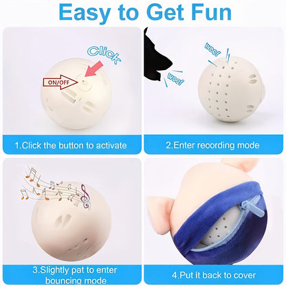 Electronic Rolling Dog Toy Ball - USB Rechargeable Cartoon Pig Plush Toy with Jumping Vibration & Sound, Automatic Self-Moving Washable Interactive Toy for Active Dogs & Puppies