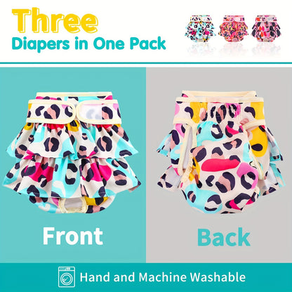 Washable Female Dog Diapers 3 Pack - Reusable Highly Absorbent Dog Period Panties for Heat Incontinence Puppy Training, XS S M L, Multiple Prints