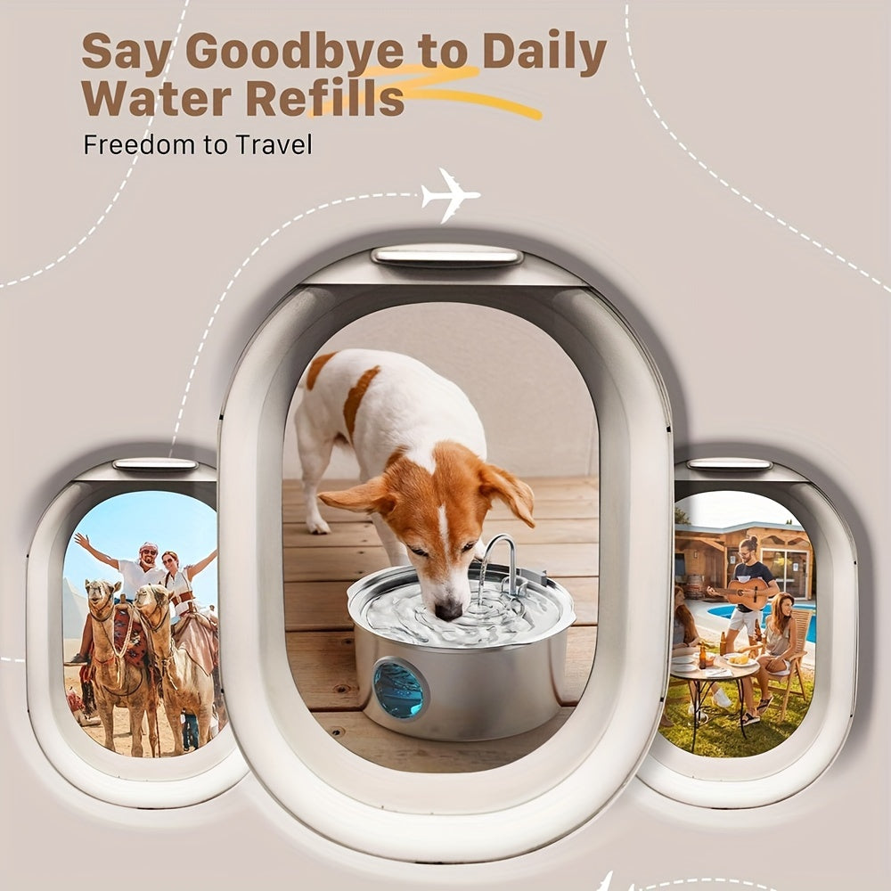 1.85gal Large Capacity Smart 304 Stainless Steel Dog Water Fountain Dog Automatic Water Fountain Feeder Pet Water Fountain Cat And Dog Water Fountain with Window Silent No 5V 1A Plug, Without Battery