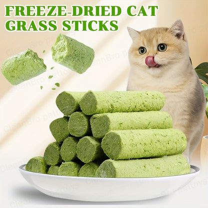 Cat Grass Freeze-Dried Sticks – Natural Dental Chew Snacks for Cats, Hairball Removal & Teeth Cleaning, Consumable Cat Grass Chew Toy (15 or 30 pcs)